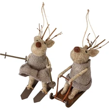 Primitives by Kathy Felt Skiing Reindeer Deer Ornament Critter Set 2 Holiday