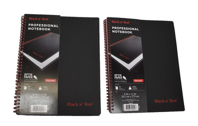 Lot Of 2 Black N' Red Poly Cover Twin Wire Notebooks 70 Sheets 8'' x 11''