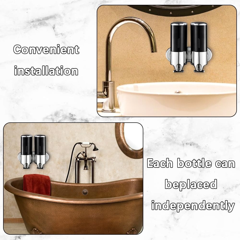 2 Chamber Wall Mounted Bathroom Shower Pump Dispenser and Organizer-Holds