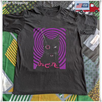 The Cure Black Cat Graphic T-shirt, Unisex Black T-shirt, Size S-5XL