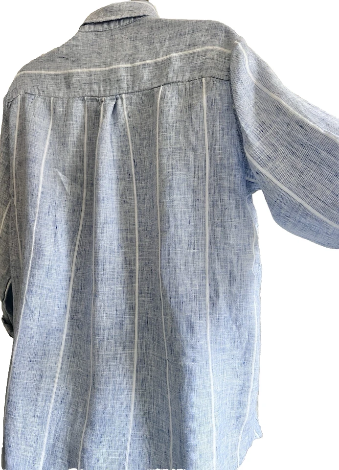 Ellen Tracy Mujer Grande Informal Cuello Botón Lino Azul Foto 4 de 4