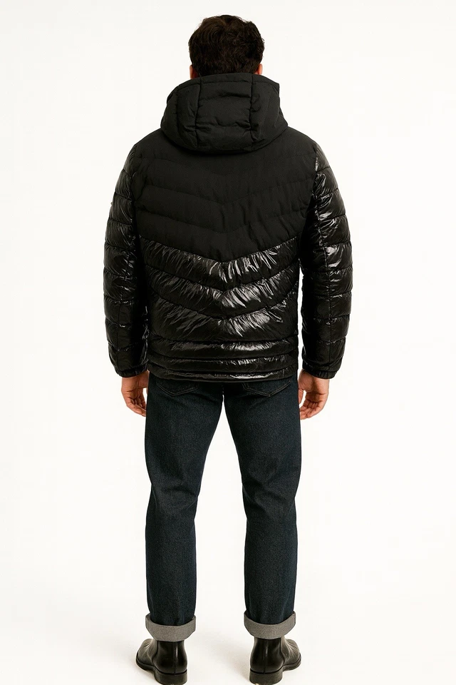 Tommy Hilfiger New Ultra Loft Puffer Jacket Size M Glossy Black Mixed Media - Image 2 of 4