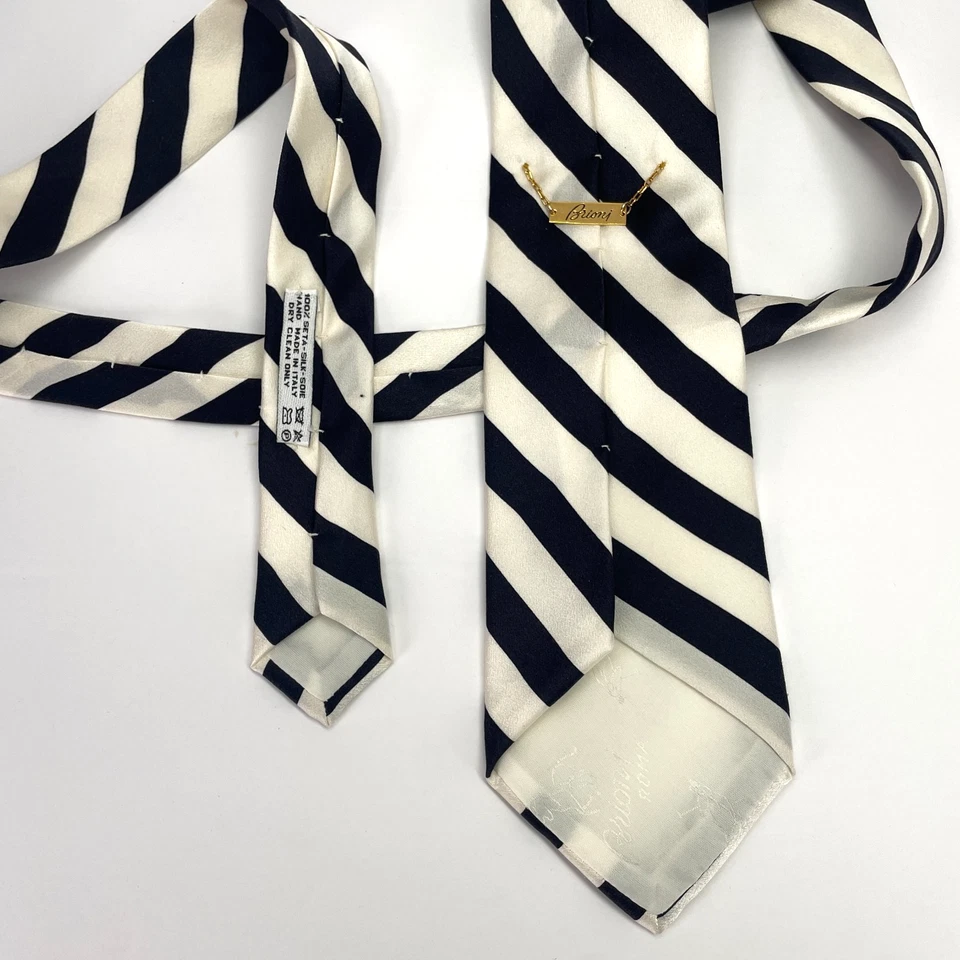 Corbata para Cuello Brioni + Cuadrado de Bolsillo Azul Blanco Rayas Seda Italia Diagonal Satén Usada en Excelente Condición Foto 4 de 4
