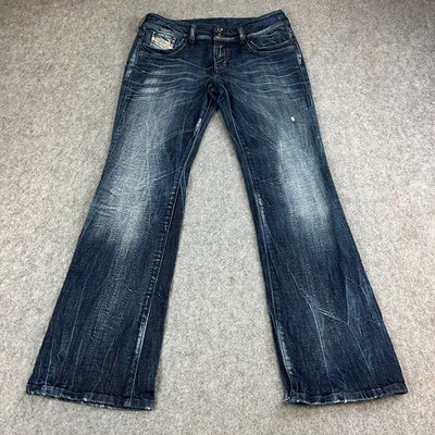 Diesel Damen Jeans Bootcut Flare 32 32 UK 12 Blau Whiskers Honeycomb Y2K Ronhar