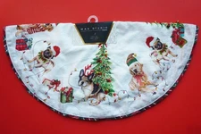 MAX STUDIO Cute Dogs w/ Hats TABLETOP TREE SKIRT Christmas Tree Jingle Bells 22"