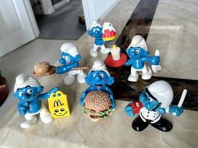 6 McDonalds 1996 Schlümpfe, Happy Meal BigMac Baker Shake Schleich 2.0123 Polizist