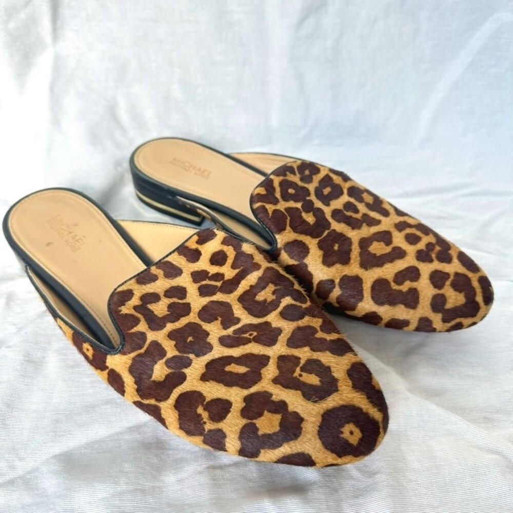 MICHAEL Michael Kors Leopard Print Calf Hair Size Slide Mules Natasha  Classic