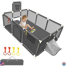 Extra Large Baby Playpen 74'' x 50'' - Versatile Play Yard with Ball Pit  Hoop
