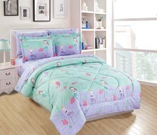 Mk Home Twin Size Comforter Set for Girls Mermaids Fishes Aqua Lavender Pink New