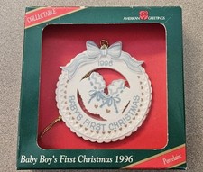 Vintage 1996 American Greetings Baby Boy's First Christmas Porcelain Ornament...