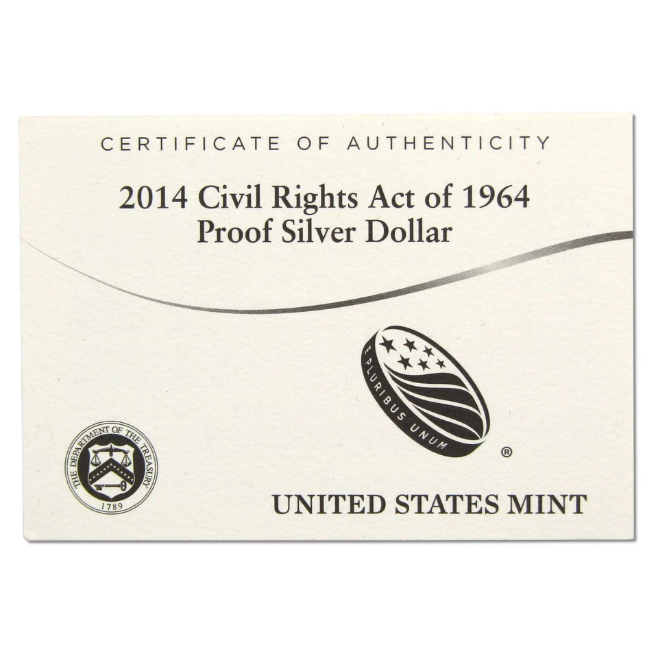 Civil Rights Act Commemorative Dollar 2014 P Proof Silver $1 OGP COA - Image 4 of 4