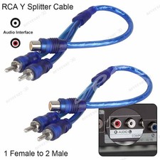 2-20x RCA Y Splitter Audio Jack Cable Adapter 1 Female to 2 Male Connector Blue