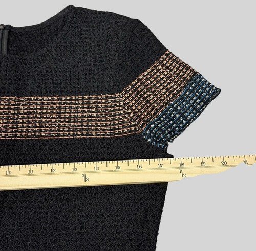St John Dress Womens 4 Black Pink Blue Knit Short Sleeve Bouclé Sheath USA - Picture 9 of 11