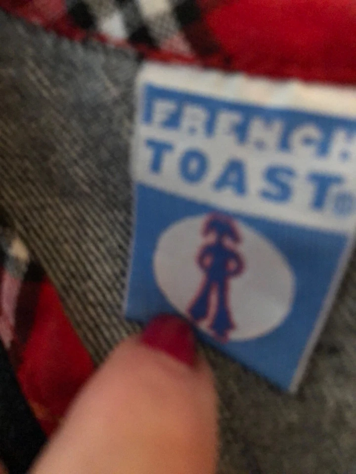 Vestido de mezclilla azul a cuadros con bolsillos de asentimiento y ribete cremallera trasera talla 8 French Toast para niñas Foto 4 de 4