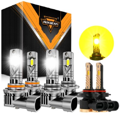 AUXBEAM 9005 9006 9145/H10 LED Headlight High/Low Fog Bulbs Canbus 3000K/6500K