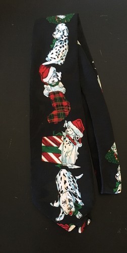Vintage Surrey Christmas Tie, Dalmatians Dogs in santa hats, Poly. 56" x 4"