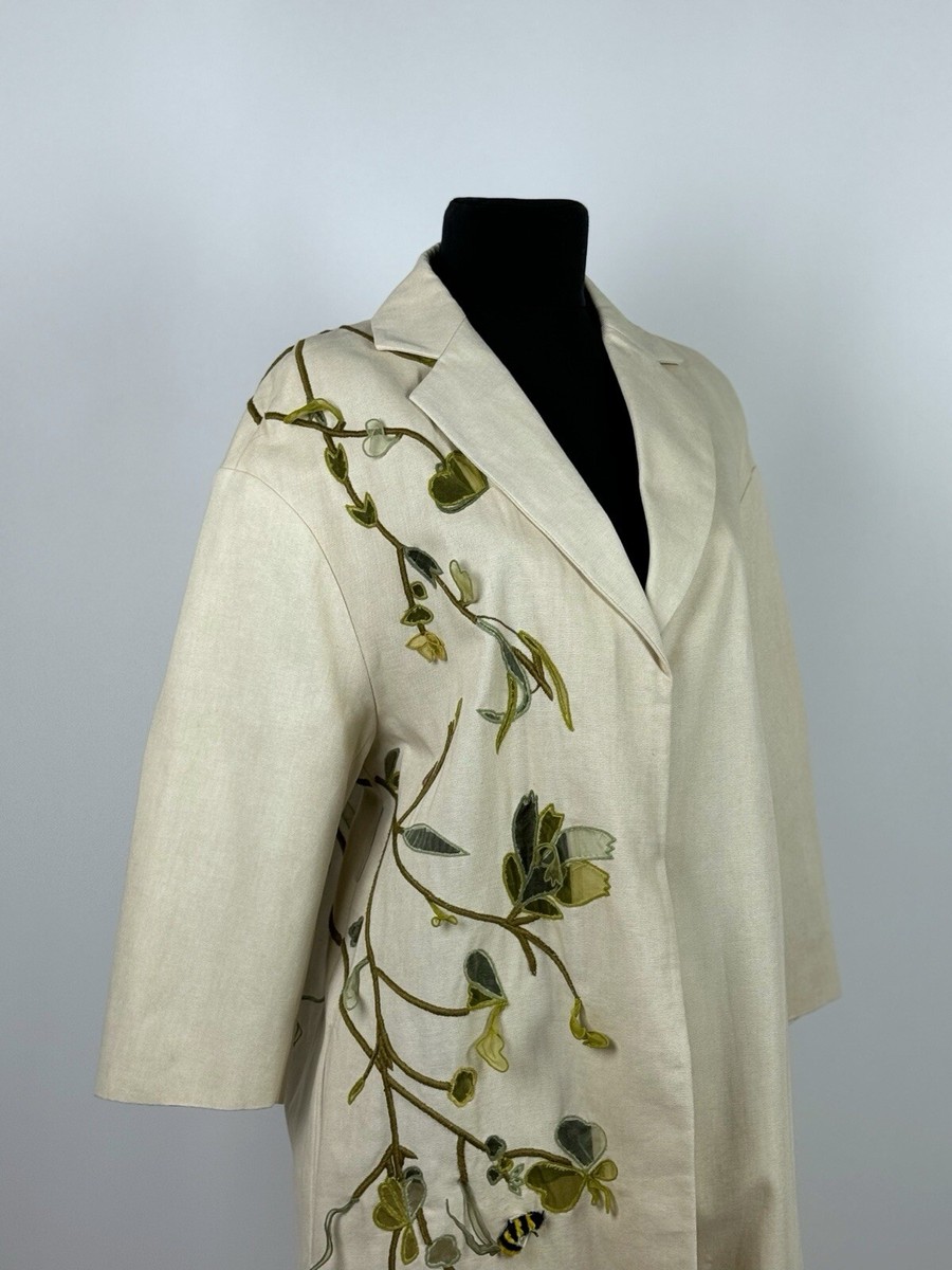 Maurizio Pecoraro Floral Embroidered Canvas 3/4 Sleeve Coat