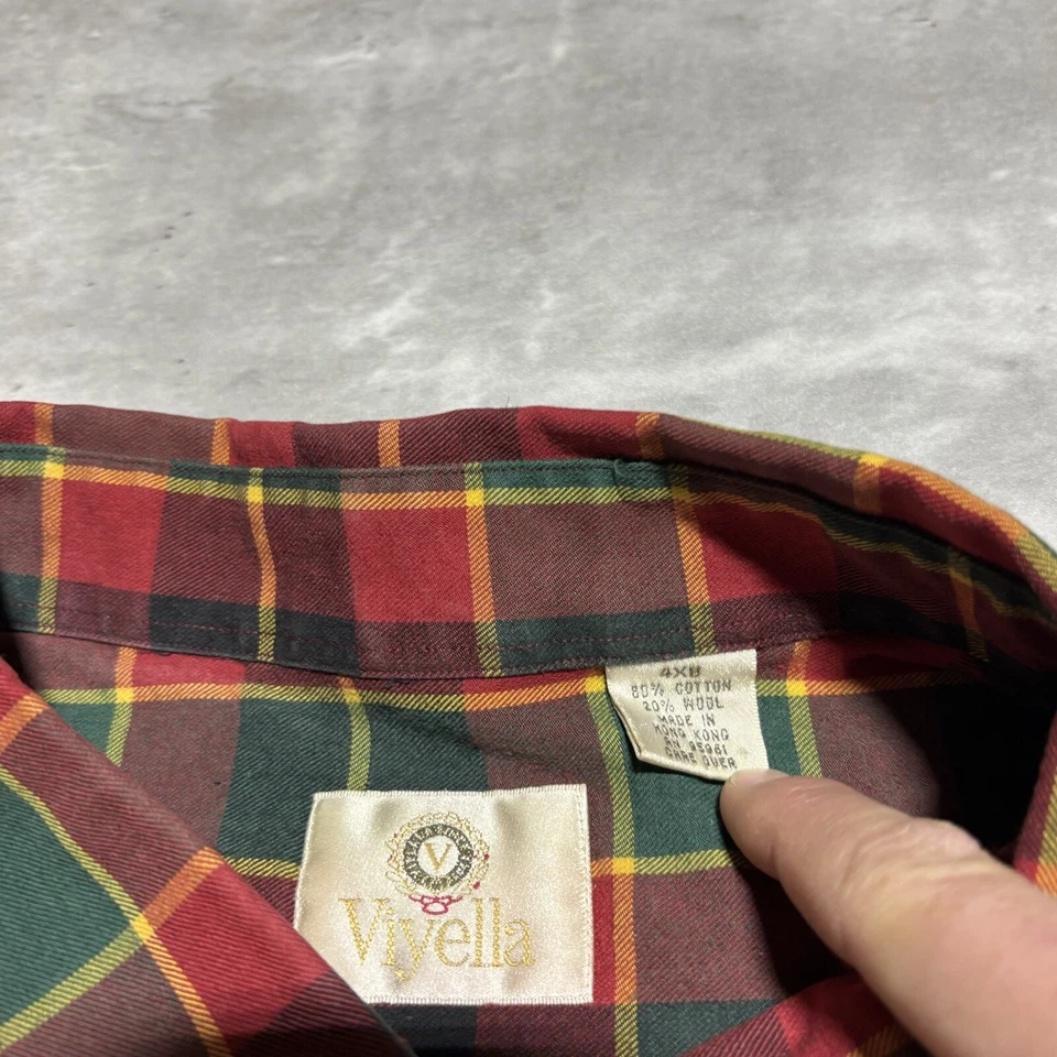 Рубашка Viyella на пуговицах мужская большая 4X зеленая красная в полоску 4XB хлопок шерсть - Изображение 4 из 4