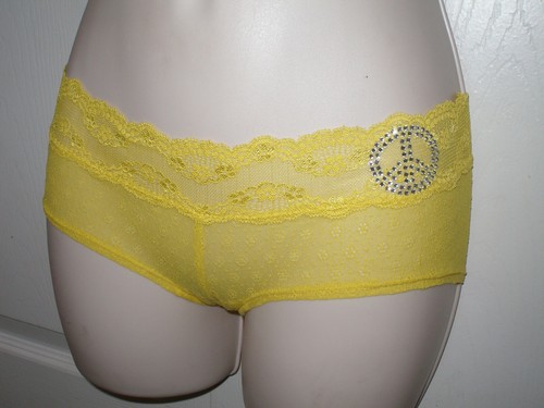 Bragas de Encaje Victoria's Secret Estrás Símbolo de la Paz Amarillas Para Mujer Talla Pequeña - Imagen 4 de 6
