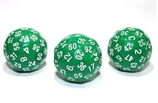 D60 Tabletop RPG Roleplay Game Die - Green with White - Cards Token Counter Mark