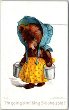 I'm Going a Milking Signed Rose Clark Bears Series Vintage Postcard 1907