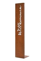 Stele Willkommen H75Cm Garten-Deko Rost Rostdeko Edelrost Garten-Schild Braun