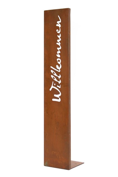 Stele Willkommen H75Cm Garten-Deko Rost Rostdeko Edelrost Garten-Schild Braun-image