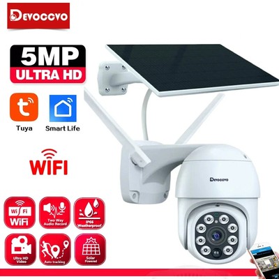 5MP Solar Battery Wireless PTZ Security Camera Auto tracking Wifi Surveillance