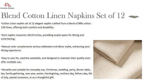 Natural Color Cotton Linen Blend Napkins Set of 18" x 18" (Set of 1) Natural. - Image 4 of 4