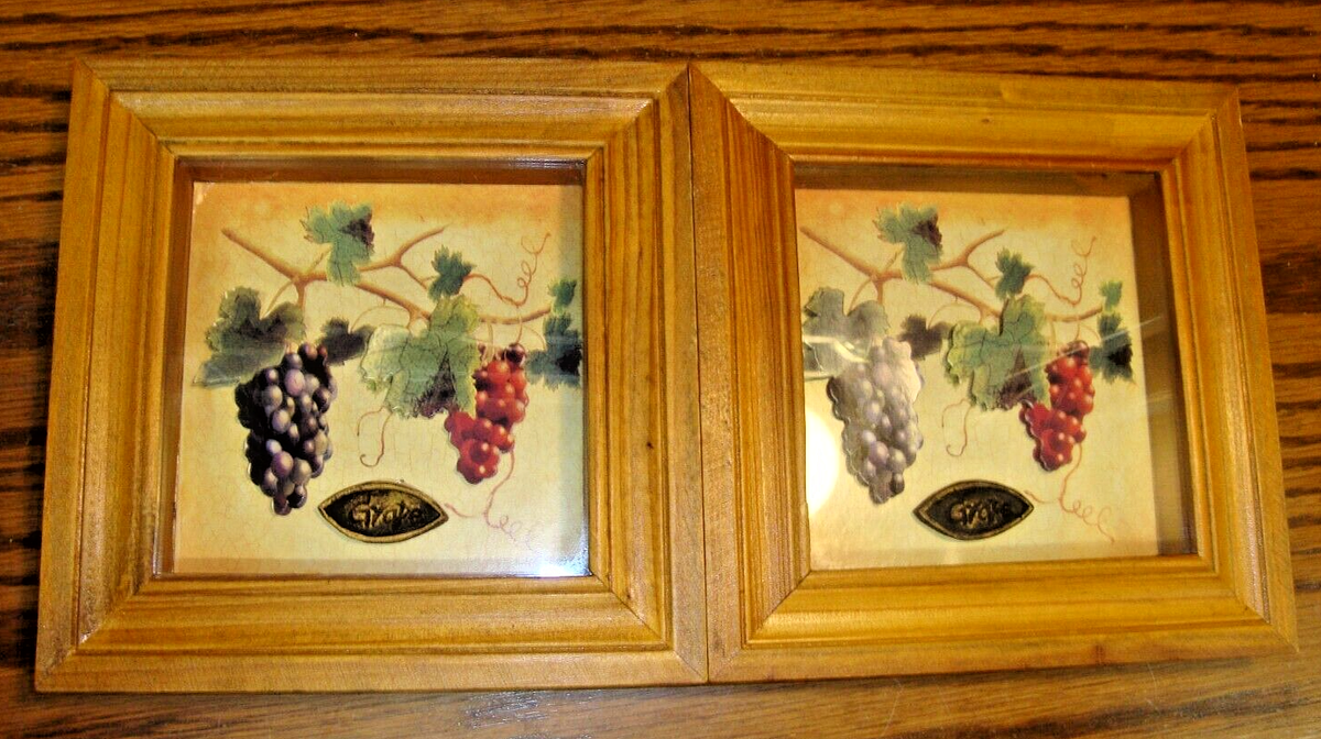 Vtg Set (2) GRAPES GRAPEVINE Wall Mount 7x7