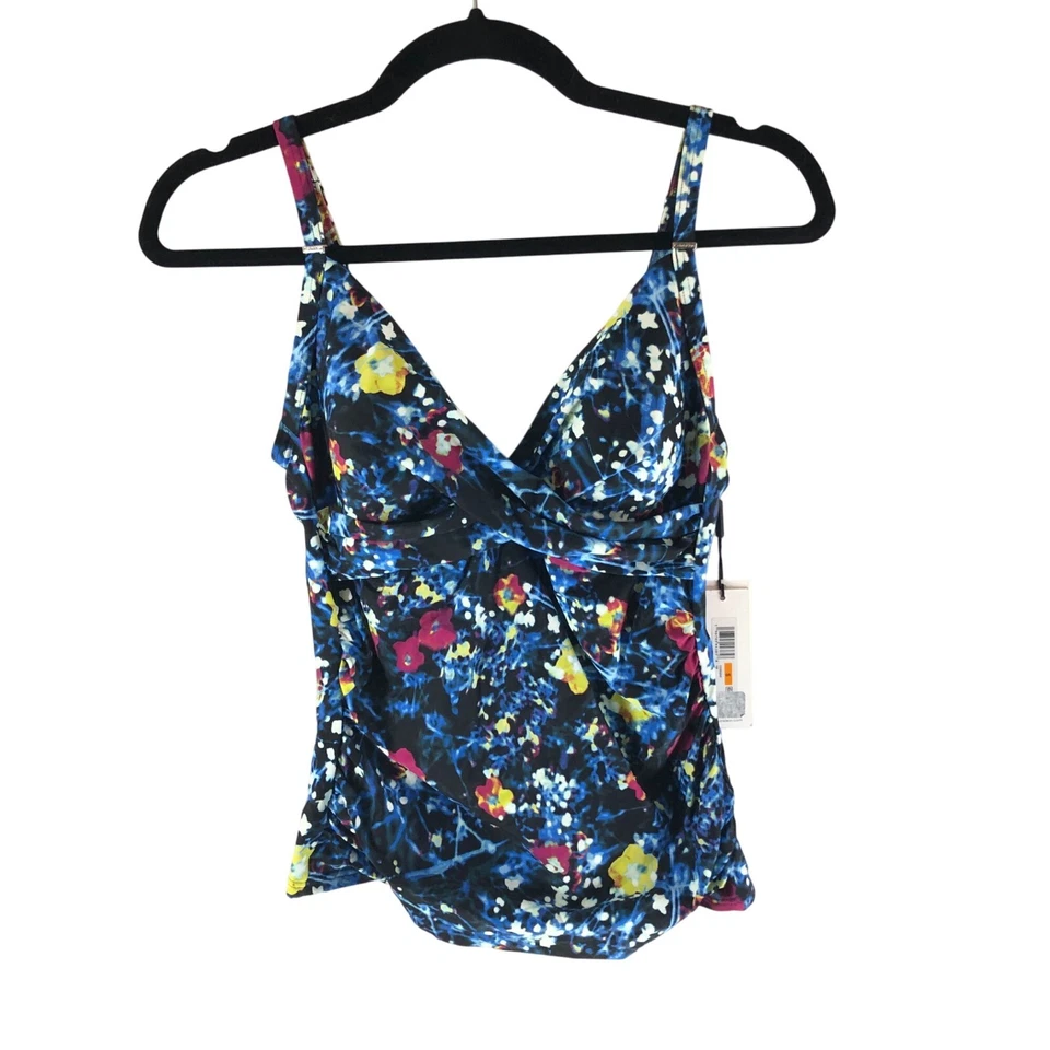 Camiseta Tankini Calvin Klein Tazas Moldeadas Frente Girado Floral Negro Azul S Foto 2 de 4