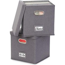Decorative Vinyl Record Storage Box Set of 2 For 100 Single Records   Sturdy...