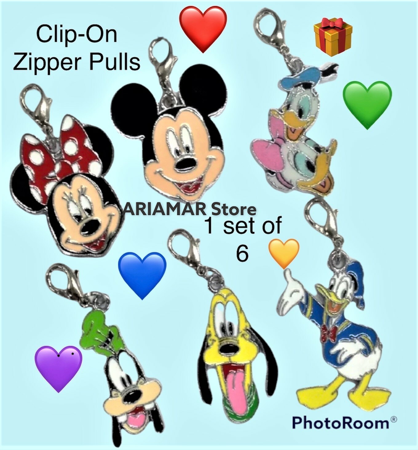 6 charms MICKEY MOUSE GOOFY Disney Cell charm keychain zipper pull clip