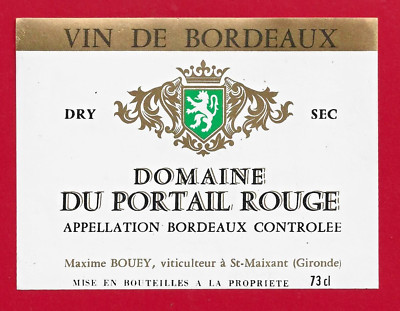 98 02 Etikett BORDEAUX Domaine du Portail Rouge Sec Maxime BOUEY, St Maixant