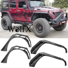 Front and Rear Fender Flares Set for 2007-2018 Jeep Wrangler JK JKU LED Lights