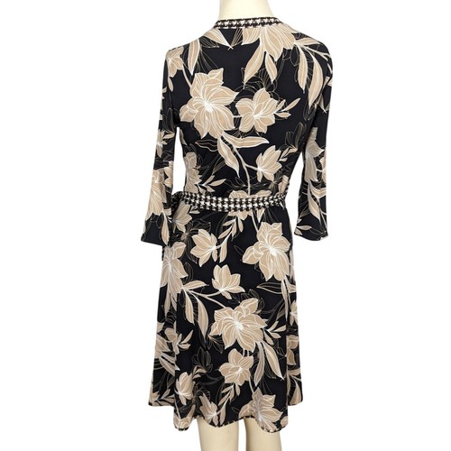 Ann Taylor Floral beige black geometric Reversible 3/4" sleeve Wrap dress sz S - Picture 4 of 15
