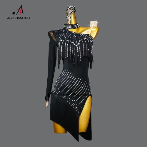 Schwarz Latein Tanz Fransen Kleid Sexy Aufführung Wettbewerb Kostüm Ballsaal Rock - Bild 1 von 22
