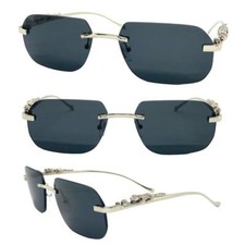 Men Classy Elegant Contemporary Modern SUNGLASSES Rimless Silver Frame Dark Lens