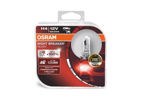 OSRAM H4 472 12V 60/55W Night Breaker Silver +100% Car Headlight Bulbs Twin Pack - Picture 2 of 5