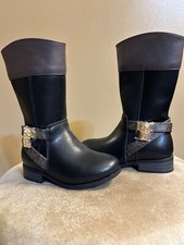 Michael Kors Girls Boots Size 6 Kids Finel Leather Boots High Black Brown 230