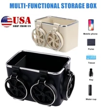 Universal Car Multifunctiona Armrest Storage Box Drawer Box w/2 Water Cup Holder