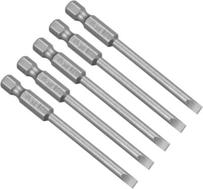 5 Stck. 4 mm Schlitz Magnetische Flachkopf Schraubendreher Bits, 1/4 Zoll Sechskantschaft S2