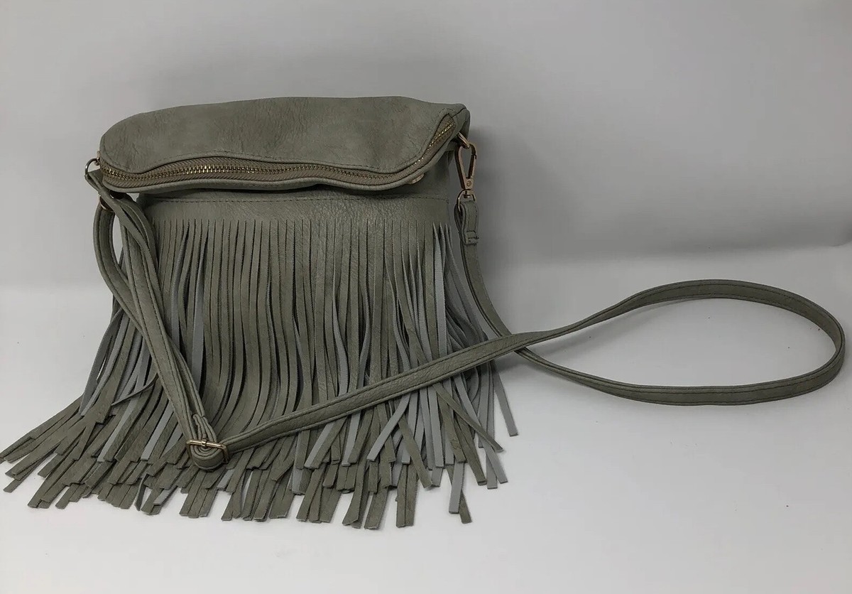 Hello 3Am Forever Women's Gray Fringed Purse Handbag Crossbody