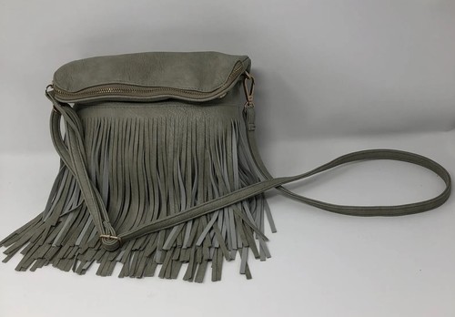 Hello 3Am Forever Women's Gray Fringed Purse Handbag Crossbody