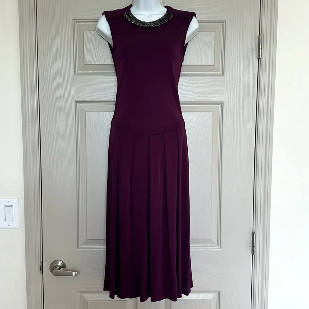 Abito donna Tory Burch Wild Plum Eva gioiello scollo impreziosito taglia XS