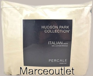 Hudson Park Italian Linens Solid Percale QUEEN Sheet Set Beige
