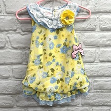New Nannette Floral Yellow Dress Pink 18m Baby Girls Lace Ruffled Summer Dress