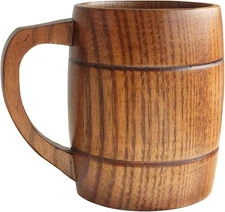 Wooden Beer Mugs,Top Grade Natural Handmade Retro Brown Wood Cup with Handle for