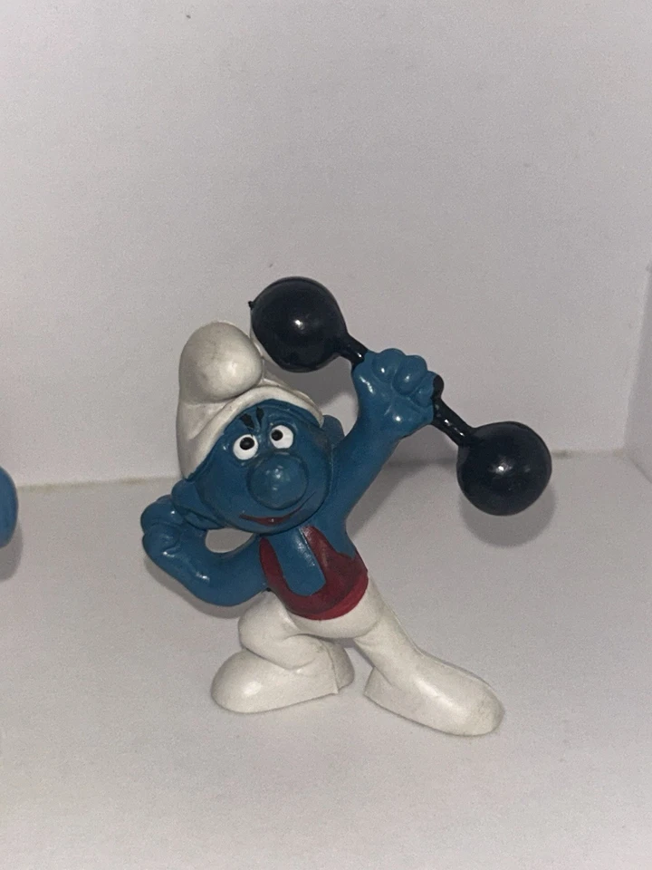 Lot Of 3 Rare Smurfs Jogging Superman Barbell Figure Vintage - Image 4 of 4