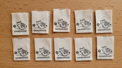 DIY Nähen *10 Stoff Label Handmade   with LOVE *Stoffetiketten* Katzen (K6)